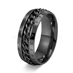 Rotatable Titanium Steel Finger Ring, Viking Runes for Men's, Black, Inner Diameter: 19.8mm(PW-WG0C89D-21)