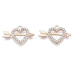 Alloy Pendants, with Crystal Rhinestone, Cadmium Free & Nickel Free & Lead Free, Heart with Arrow, Light Gold, 15.5x24x2mm, Hole: 1.8mm(PALLOY-S132-321)