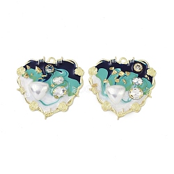 Rack Plating Alloy Enamel Pendants, with Resin, ABS Imitation Pearl Beads, Rhinestone and Glass Beads, Cadmium Free & Nickel Free & Lead Free, Heart, Blue, 47x48.5x8mm, Hole: 2.5mm(FIND-I038-16C)