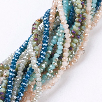 Electroplate Imitation Jade Glass Beads Strands, Half and Full Plated, Faceted, Rondelle, Mixed Color, 2.5x2mm, Hole: 1mm, about 160~165pcs/strand, 15.35 inch~15.75 inch(39~40cm)