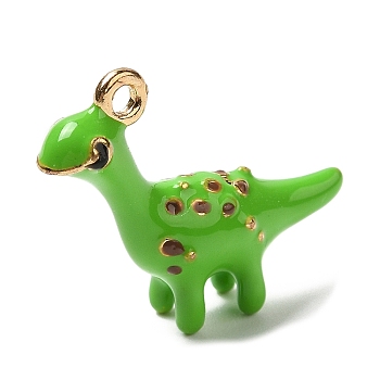 Alloy Enamel Pendants, Golden, Dinosaur Charm, Lime Green, 20x20x5mm, Hole: 1.5mm