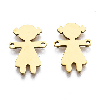 201 Stainless Steel Link Connectors, Laser Cut, Girl, Golden, 18x12x1mm, Hole: 1.2mm
