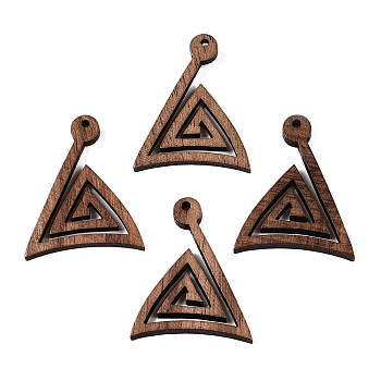 Natural Walnut Wood Pendants, Undyed, Triangle, Camel, 38.5x31x3.5mm, Hole: 2mm