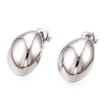 304 Stainless Steel Stud Earrings, Oval, Stainless Steel Color, 18x13mm