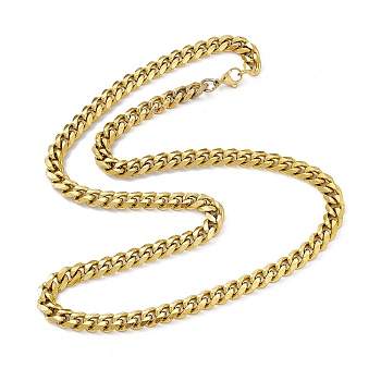 Vacuum Plating 201 Stainless Steel Cuban Link Chain Necklace with 304 Stainless Steel Clasps for Men Women, Golden, 23.82 inch(60.5cm), Link: 10x8x2mm