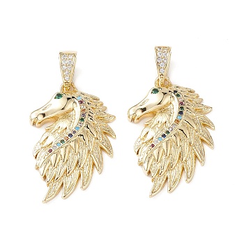 Brass Micro Pave Cubic Zirconia Pendants, Real 16K Gold Plated, Horse Charms, Colorful, 29x19x4mm, Hole: 7mm