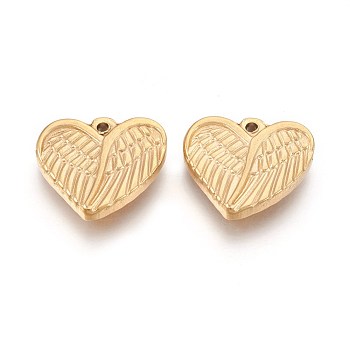 304 Stainless Steel Pendants, Ion Plating (IP), Heart with Wing, Golden, 16x18x3.5mm, Hole: 1.5mm