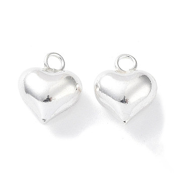 925 Sterling Silver Charms, Heart, Silver, 10x8x5mm, Hole: 1.6mm