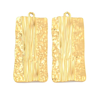 Ion Plating(IP) 304 Stainless Steel Pendants, Rectangle Charm, Textured, Real 18K Gold Plated, 49x21x2mm, Hole: 2mm