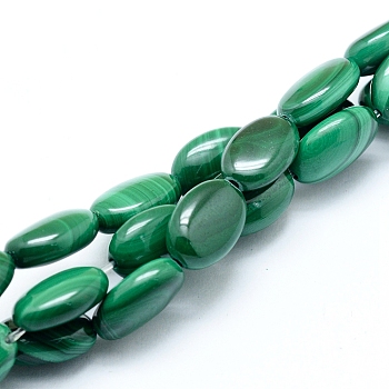 Natural Malachite Beads Strands, Oval, 11.5~12x8x5mm, Hole: 0.8mm, about 32pcs/strand, 15.75 inch(40cm)