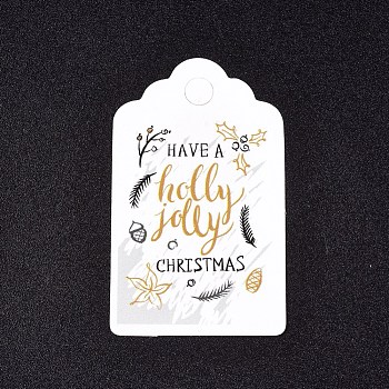 Paper Gift Tags, Hange Tags, For Arts and Crafts, For Christmas, with Word Holly & Jolly, White, 50x30x0.3mm, Hole: 5mm