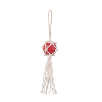 Natural Wood Bead Tassel Pendant Decoraiton, Cotton Thread Cords Hanging Ornament, Red, 127mm