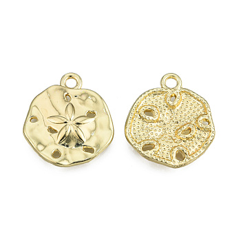 Rack Plating Alloy Pendants, Cadmium Free & Nickel Free & Lead Free, Textured, Flat Round with Flower, Light Gold, 21x18.5x2.5mm, Hole: 2mm