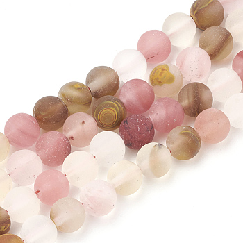 Tigerskin Glass Beads Strands, Frosted, Round, 10mm, Hole: 1.2mm, about 36pcs/strand, 15.5 inch