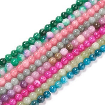 Dyed Natural White Jade Imitation Beads Strands, Round, Mixed Color, 10mm, Hole: 1mm, about 38pcs/strand, 14.96 inch(38cm)