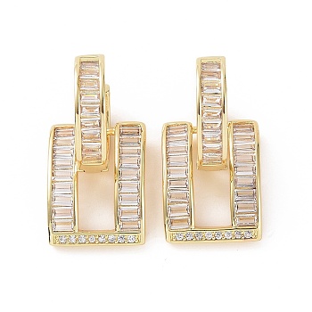 Clear Cubic Zirconia Rectangle Dangle Hoop Earrings, Brass Jewelry for Women, Golden, 28mm, Pin: 1.1mm