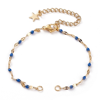 Vacuum Plating 304 Stainless Steel Link Chain Bracelet Making, with Enamel, Lobster Claw Clasps & Chain Extender & Jump Rings, Royal Blue, 6-3/8 inch(16.2cm)