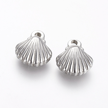 304 Stainless Steel Charms, Shell Shape, Stainless Steel Color,12.7x11x4.5mm, Hole: 1.6mm