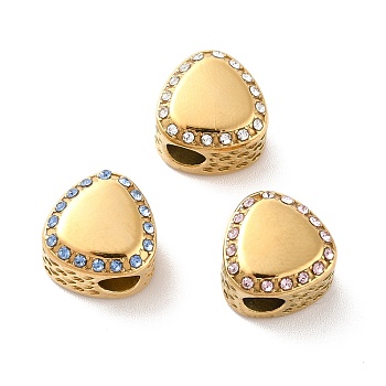 304 Stainless Steel European Beads, Large Hole Beads, with Rhinestone, Teardrop, Golden, Mixed Color, 11.7x12x8.2mm, Hole: 4mm