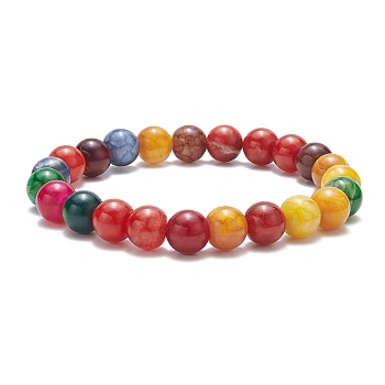 Dyed Natural Weathered Agate Round Beaded Stretch Bracelet for Women, Colorful, Inner Diameter: 2-3/8 inch(6cm)