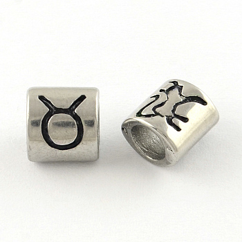 Tarnish Resistant Smooth Surface 304 Stainless Steel European Bead, Large Hole Beads, Oval Constellation/Zodiac Sign Style, Taurus, 9x8.5x6.5mm, Hole: 4.5mm