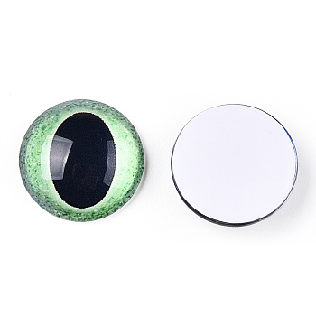 Glass Cabochons, Half Round with Dragon Eye, Pale Green, 20x6.5mm