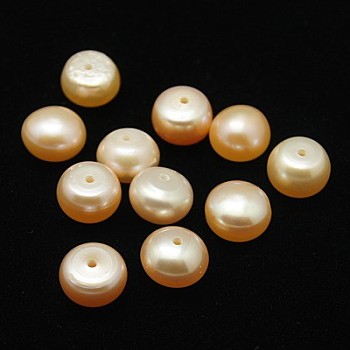 Grade AA Natural Cultured Freshwater Pearl Beads, Half Drilled Hole, Half Round, Pink, 6.5~7x5~6mm, Hole: 1mm