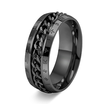 Rotatable Stainless Steel Finger Ring, Viking Runes for Men's, Black, Inner Diameter: 19.8mm