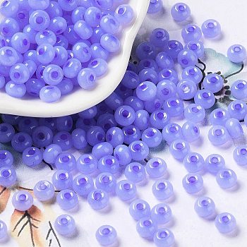 Imitation Jade Glass Seed Beads, Luster, Dyed, Round, Medium Blue, 5.5x3.5mm, Hole: 1.5mm