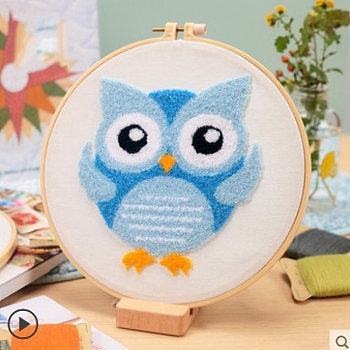 DIY Punch Embroidery Starter Kit, Including Fabric, Yarns, Punch Needle, Embroidery Hoop, Owl, 280x280mm