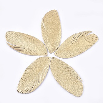 Eco-Friendly Sheepskin Leather Big Pendants, Leaf, Gold, 76x33x1.5mm, Hole: 1.5mm
