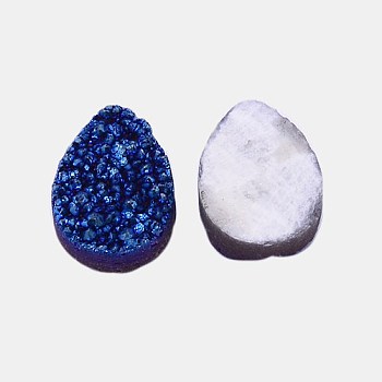 Electroplate Natural Druzy Crystal Cabochons, Flat Teardrop, Dyed, Blue, 20x15x4~8mm