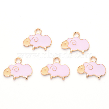 Light Gold Pink Sheep Alloy+Enamel Pendants