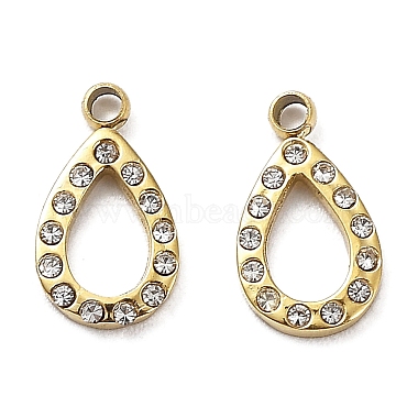 Real 18K Gold Plated Teardrop Stainless Steel+Rhinestone Charms