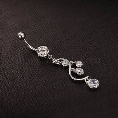 Piercing bijoux véritable platine plaqué laiton strass s forme nombril anneau ventre anneaux(AJEW-EE0001-54A)-2