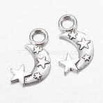 Tibetan Style Alloy Pendants, Moon & Star, Cadmium Free & Lead Free, Antique Silver, 18x11x1mm, Hole: 3mm, about 1810pcs/1000g(TIBE-S299-044AS-RS)