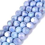Ombre Effect Dyed Electroplate Opaque Glass Beads Strands, Round, AB Color Plated, Faceted(6 Faceted), Cornflower Blue, 8~8.5mm, Hole: 1~1.2mm, about 47~48pcs/strand, 14.17~14.76 inch(36~37.5cm)(EGLA-Q130-01A-05)