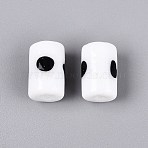 Handmade Lampwork Beads, Column with Dot, White, 15~16x10~11mm, Hole: 1.5~2mm(LAMP-N040-03A)