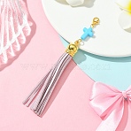 Cross Acrylic & Faux Suede Tassel Pendant Decorations, with Alloy Lobster Claw Clasps, Plum, 120mm(HJEW-YW00078-06)