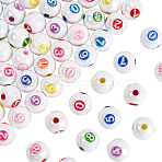 60Pcs Acrylic Beads Imitation Shell, with Colorful Number, Round, Mixed Color, 15x15x15mm, Hole: 4mm(OACR-SP0001-21)