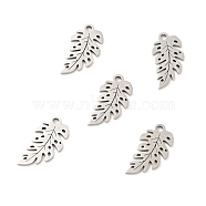 201 Stainless Steel Pendants, Palm Leaf , Stainless Steel Color, 16.5x8.5x1mm, Hole: 1.4mm(STAS-E015-16P)