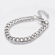 Men's 304 Stainless Steel Curb Chain Bracelets, with Lobster Claw Clasps, Cuban Link Chain Bracelets, Stainless Steel Color, 6-7/8 inch(175mm), 7mm(STAS-I075-49A)