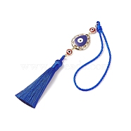 CCB Plastic Teardrop Pendant Decorations, with Brass Enamel Evil Eye Link, Polyester Tassel, Nylon Rope, for Women's Bag, Car Interior Decoration, FireBrick & Blue, 269mm(HJEW-JM00720-01)