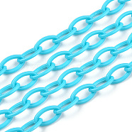 ABS Plastic Cable Chains, Oval, Deep Sky Blue, Link: 13x7~7.5x2mm, 15.35~15.74 inch(39~40cm)/strand(X-KY-E007-01G)
