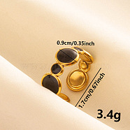 Stylish 304 Stainless Steel Enamel Cuff Ring, Flat Round Wide Band Open Ring for Women, Golden(BQ1157-3)