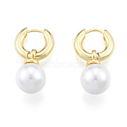 ABS Plastic Pearl Dangle Hoop Earrings, Brass Jewelry for Women, Nickel Free, Real 18K Gold Plated, 29x16x3.5mm, Pin: 1mm(EJEW-N011-106LG)