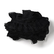 3-Layer Pleated Chiffon Flower Lace Trim, Polyester Ribbon for Jewelry Making, Garment Accessories, Black, 5-1/8 inch(130mm)(OCOR-XCP0002-11B)