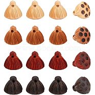 CHGCRAFT 16Pcs 4 Colors Engraved Wooden Charms, Undyed, Lotus Pod, Mixed Color, 14.5x14.5~15mm, Hole: 1.8mm, 4pcs/color(WOOD-CA0001-57)