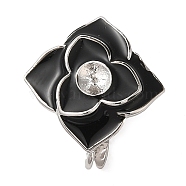 Brass with Black Enamel Fold Over Clasps, Flower, Platinum, 17x15.5x10mm, Hole: 1.5mm(KK-G505-21P)