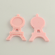 (Defective Closeout Sale: Yellowing), Resin Cabochon Settings, Eiffel Tower, Pink, Tray: 25mm, 71x42.5x5.5mm(CRES-R136-06F)